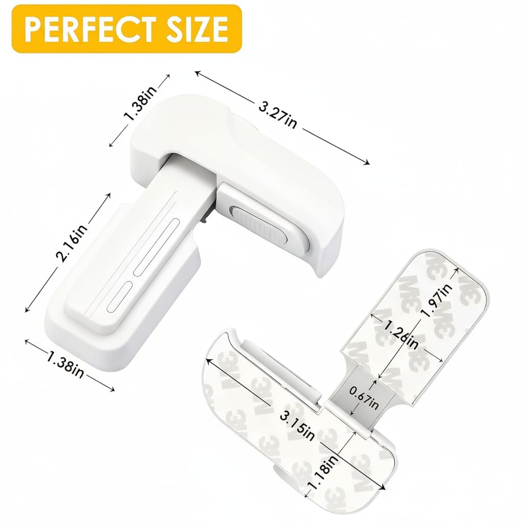 Fridge Locks for Kids - Fridge Lock & Refrigerator Lock, 2-Pack Dual Mode Child Proof Safety Lock, No-Drill 2 Extra Adhesive Freezer Lock & Freezer Door Latches to Keep Toddlers Safe (White)