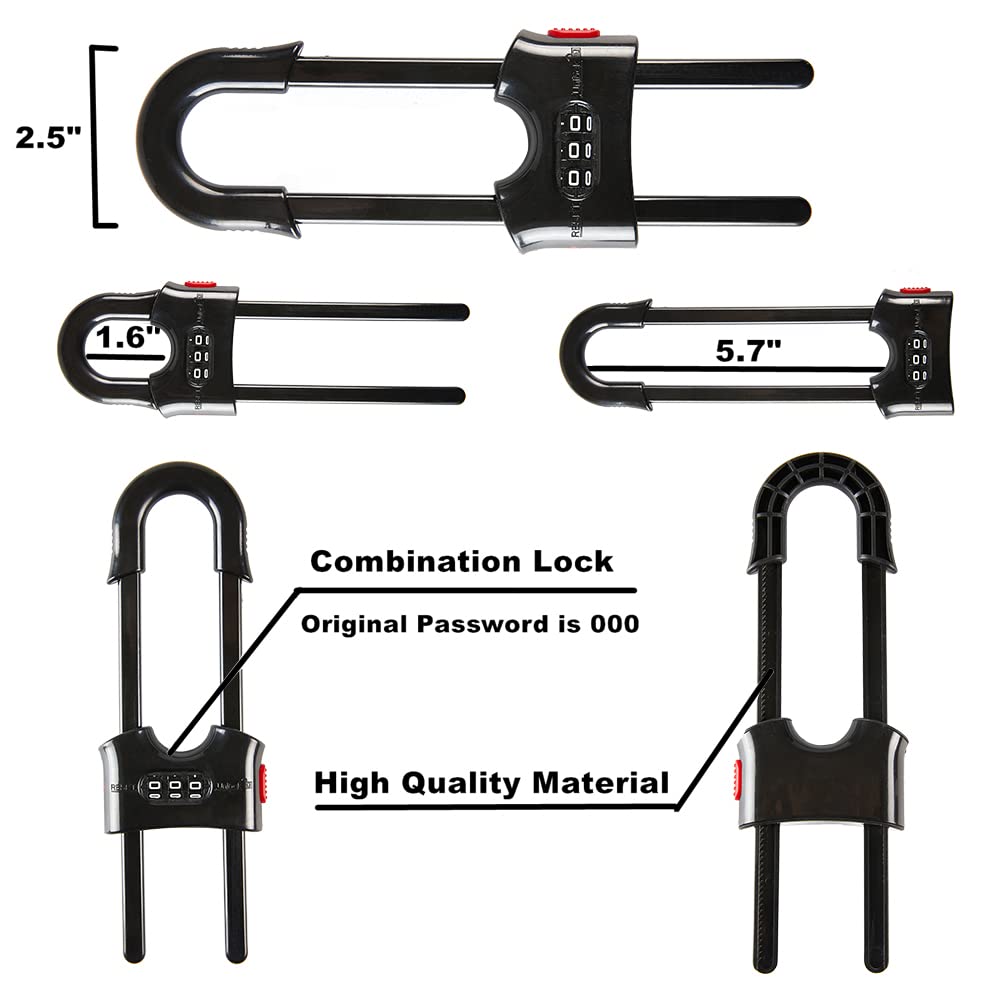 4 Pack Child Proof Sliding Cabinet Door Code Locks Baby Safety Cupboard Locks Adjustable U Shaped Cabinet Latches for Knob Handle Drawers Closet Palstic (4PCS, Black)