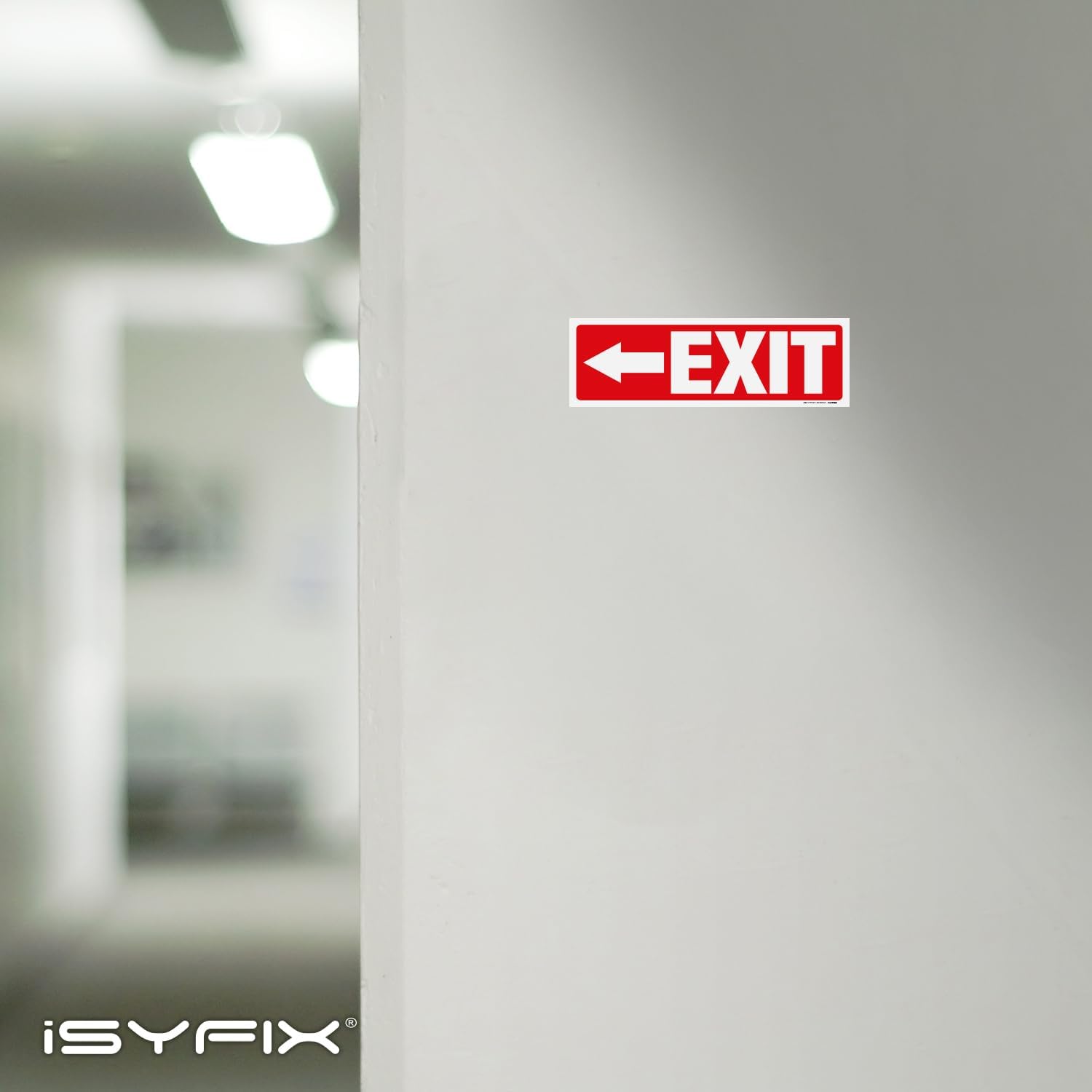 iSYFIX Exit Signs Stickers 6 Pack 12x4 Inch - Laminated Premium Vinyl Directional Left Arrow Signs for Buildings, Office, Workplace, Stores, Schools, Theaters, Parking, Restaurants, Factories