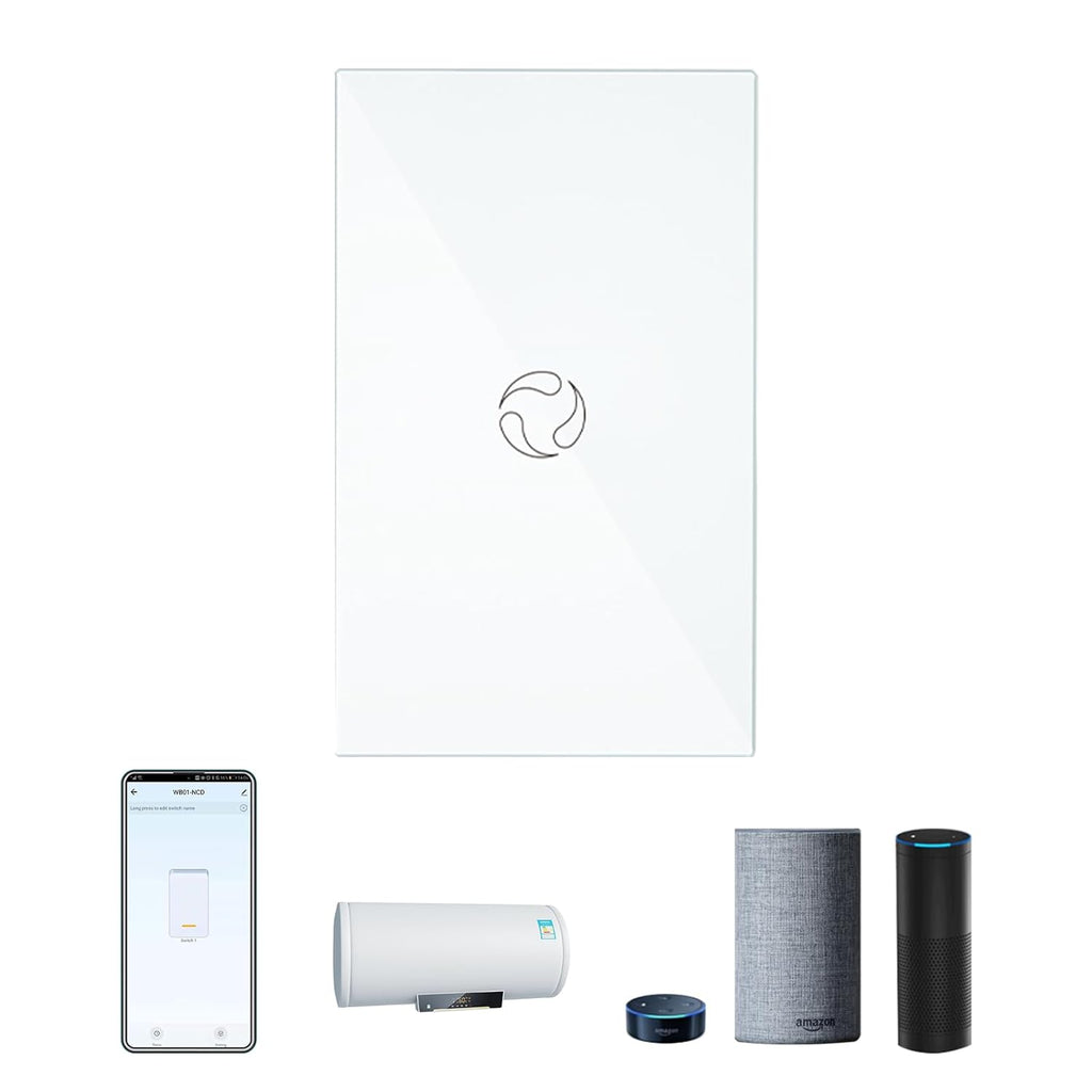 MOES Smart Water Heater Switch, 20A Water Heater Touch Switch Suitable for Bedroom, Work with Alexa, Google Assistant, 2.4GHz WiFi Glass Switch with Smart Life APP Control and Timing Function, White