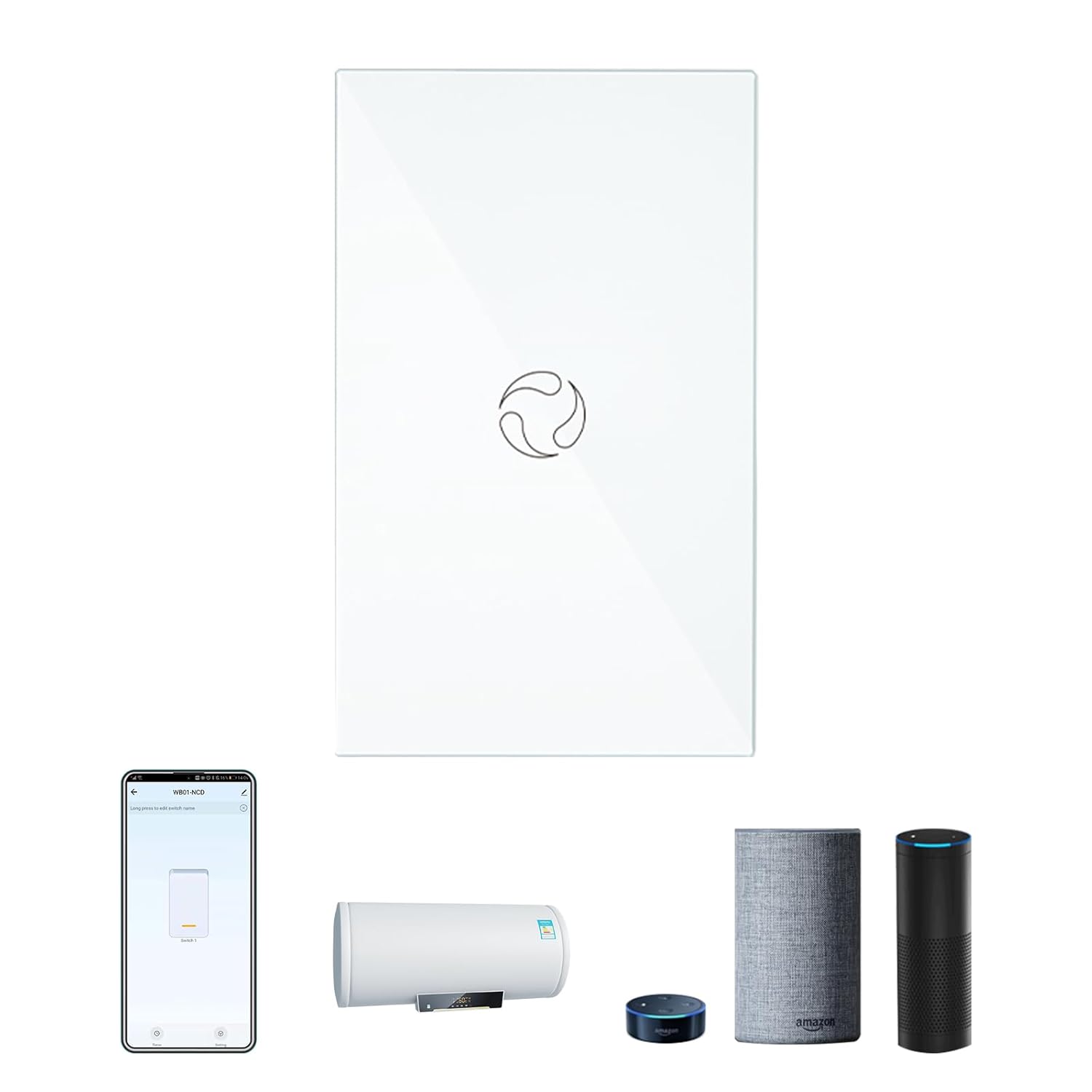 MOES Smart Water Heater Switch, 20A Water Heater Touch Switch Suitable for Bedroom, Work with Alexa, Google Assistant, 2.4GHz WiFi Glass Switch with Smart Life APP Control and Timing Function, White