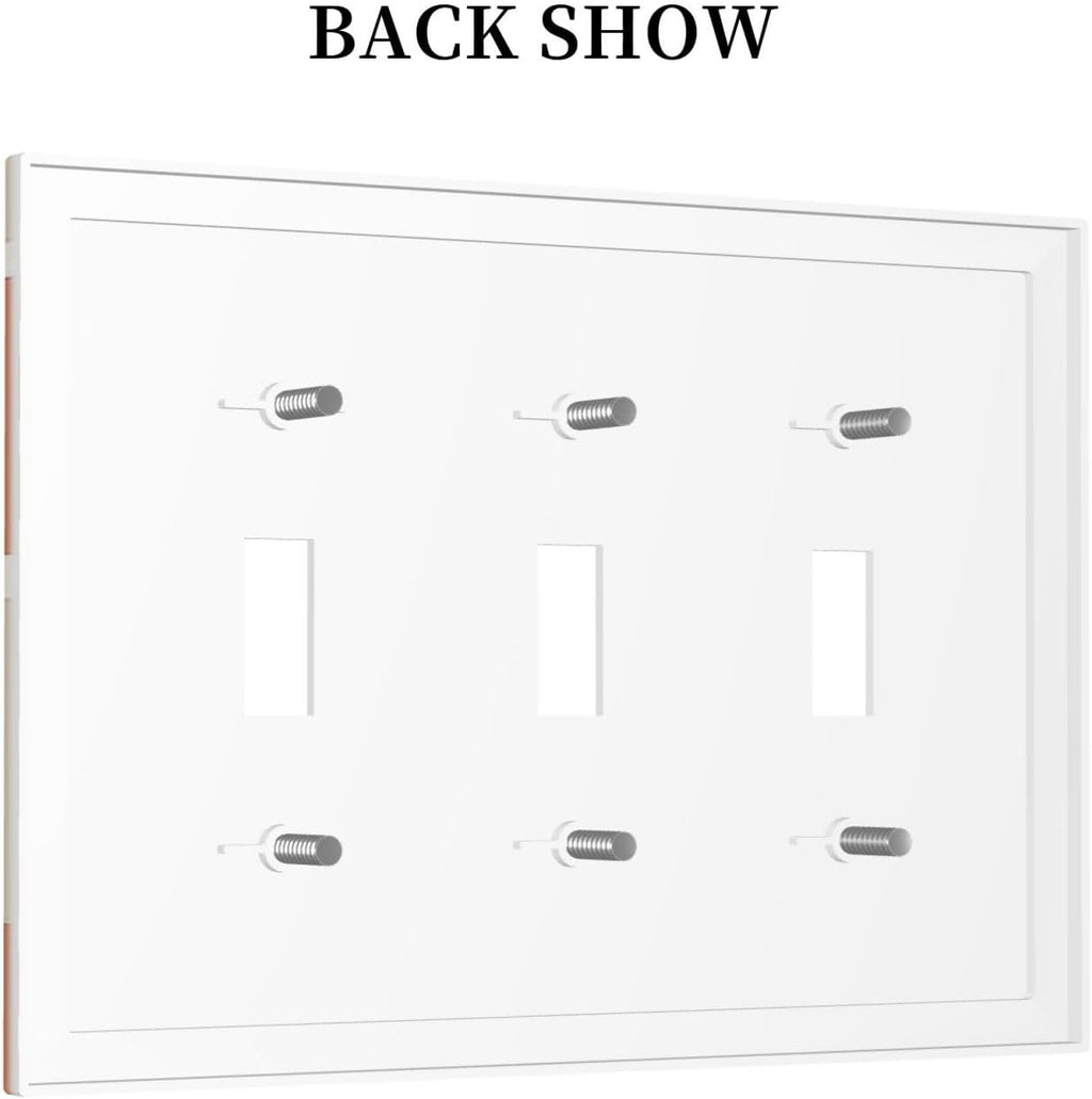 Decorative Switch Plates Boho Botanical Orange Green Beige Minimalist 3 Gang Wall Plate Triple Toggle Light Switch Cover Faceplate Electrical Wall Panels for Bedroom living Room Decor