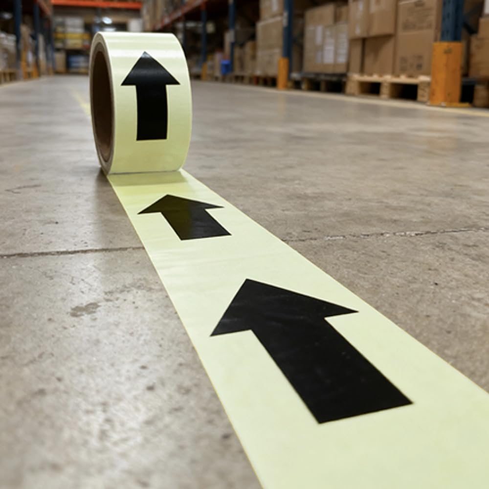 Arrow Glow in The Dark Tape - 15 Ft x 2 in - Rechargeable Glow Tape in The Dark - Safety Warning Tape, Night Decorations, and Home Marking (BlackDarrow)