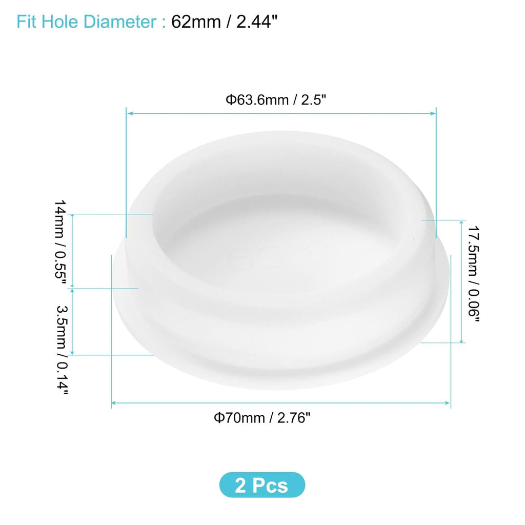 uxcell 2Pcs Silicone Hole Plug, Waterproof Round Rubber Stoppers Bottle Seal Plugs Tube Pipe End Caps for 62mm/2.44" Hole for Bathtub Bottle, White