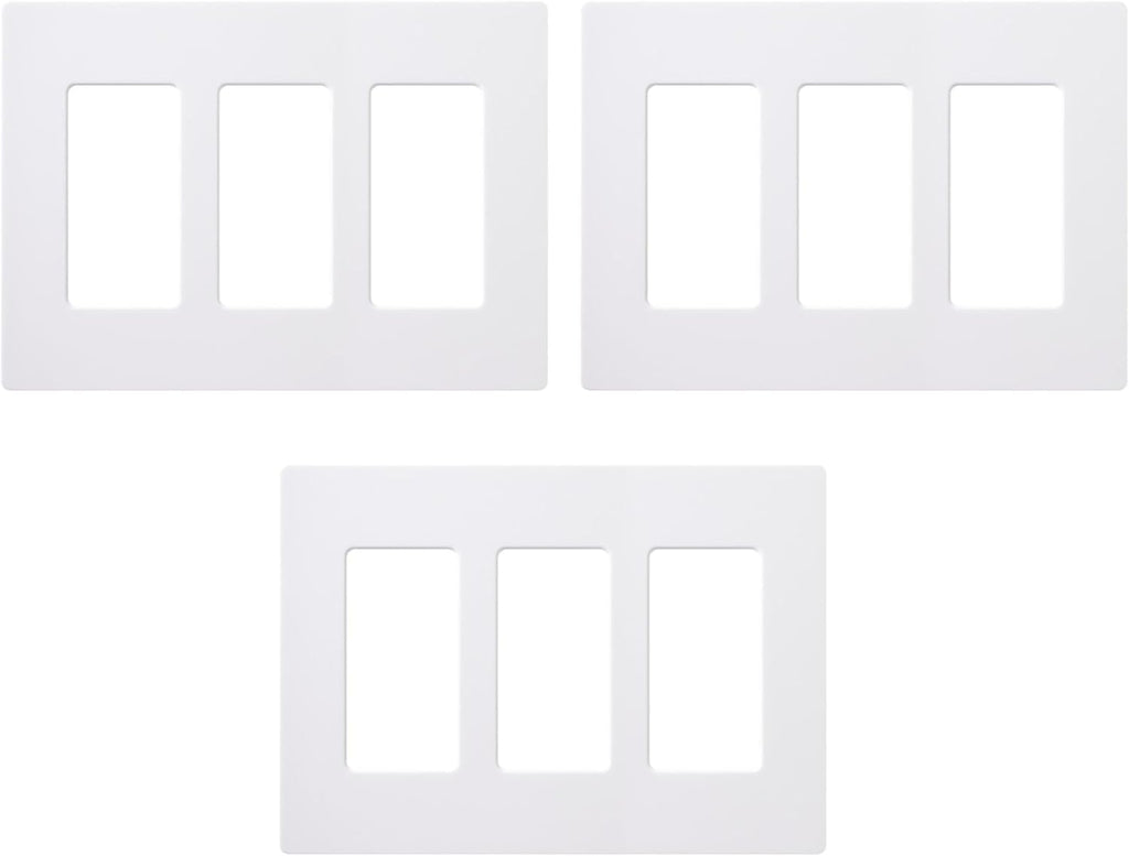 Lutron Claro Light Switch Cover Plate, 3 Gang Wallplate, for Decorator Light Switches, Rocker Light Switch Cover, Outlet Cover, Screwless Switch Plate Cover, Gloss, CW-3-WH-3, White, 3 Pack