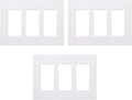 Lutron Claro Light Switch Cover Plate, 3 Gang Wallplate, for Decorator Light Switches, Rocker Light Switch Cover, Outlet Cover, Screwless Switch Plate Cover, Gloss, CW-3-WH-3, White, 3 Pack