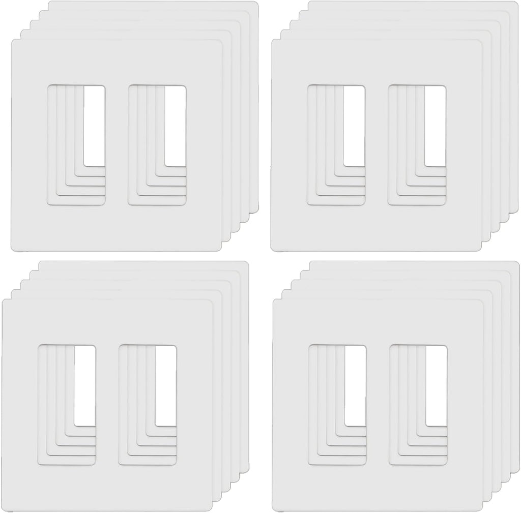 2-Gang Screwless Decorator Wall Plates, Child Safe Standard Size Outlet Cover, Unbreakable Polycarbonate Thermoplastic, Glossy White,20 Pack,UL Listed