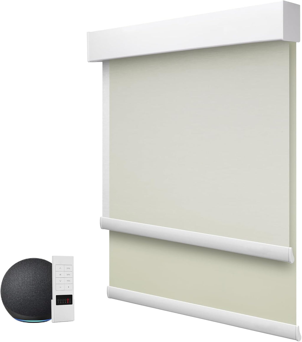 ZSTARR Motorized Day and Night Dual Smart Blind for Window with Valance Rechargeable Motor,Blackout Roller Shade Custom Size,with Valance Suitable for Home,Office (Full Blackout Beige Yellow)