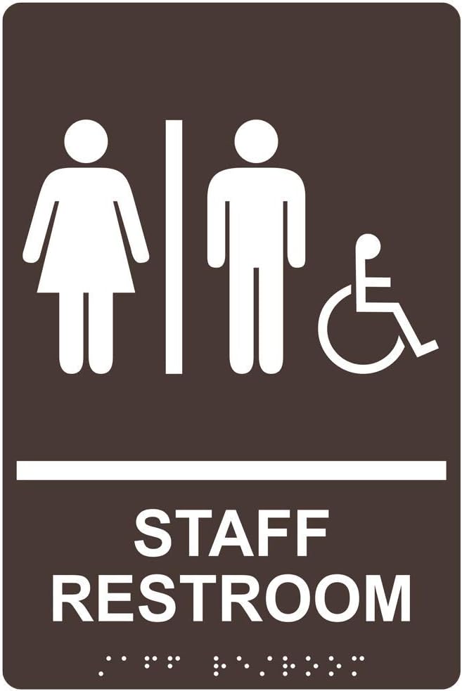ComplianceSigns.com Staff Restroom Sign with ADA-Compliant Braille and Raised Letters, 9x6 in. Dark Brown Acrylic with Adhesive Mounting Strips