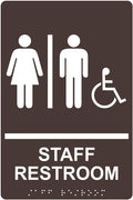 ComplianceSigns.com Staff Restroom Sign with ADA-Compliant Braille and Raised Letters, 9x6 in. Dark Brown Acrylic with Adhesive Mounting Strips