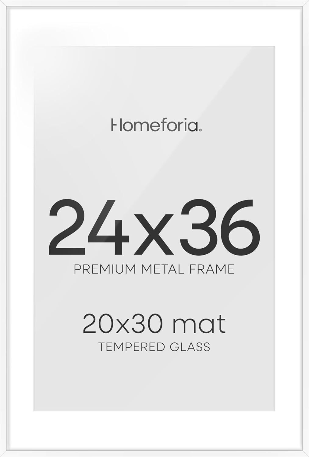 Homeforia 24x36 Picture Frame White, High End Metal 24 x 36 Large Poster Frames with Mat 20 by 30 inch Photo, 24x36 Thin Frame Matted to 20x30 in Print, 36x24 Frame, Tempered Glass, Wall Kit, Set of 1