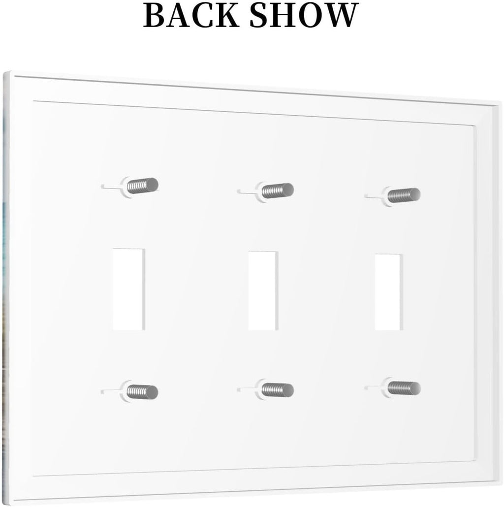 Decorative Light Switch Cover Plate Coastal Beach Ocean Seaside View 3 Gang Wall Plates for Electrical Outlets Triple Toggle Switch Plate Covers Outlet Covers Faceplate for Bedroom Home Decor