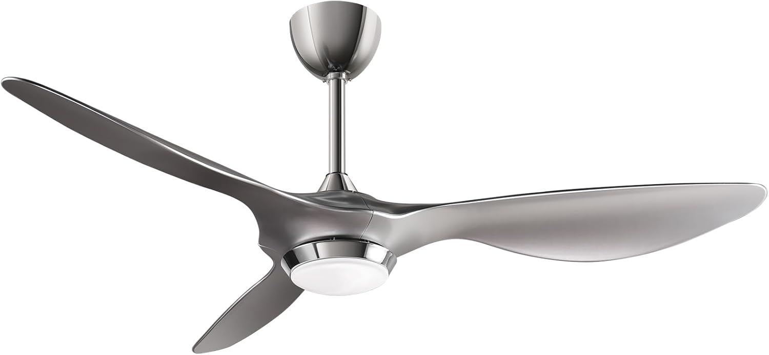 reiga 52 Inch Modern Smart Wifi Ceiling Fan with Light and Remote Control, Living Room Bedroom patio 3 Blade Ceiling Fans with Reversible Mute DC Motor, Silver