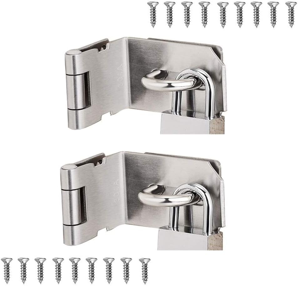 90 Degree 4 Inch Right Angle Padlock Hasp, Stainless Steel Safety Door Latches, Solid Gate Latches Brushed Finish