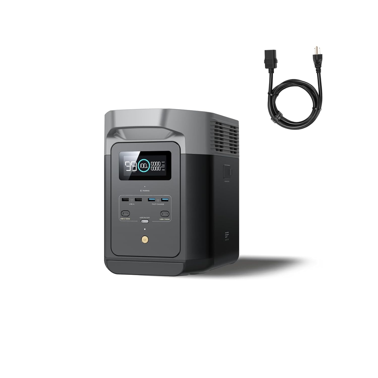 EF ECOFLOW Portable Power Station DELTA 2, 1024Wh LiFePO4 Battery, 1800W AC/100W USB-C Output, Solar Generator for Home Backup Power (Solar Panel Optional), Camping & RVs (AC Cable Included)