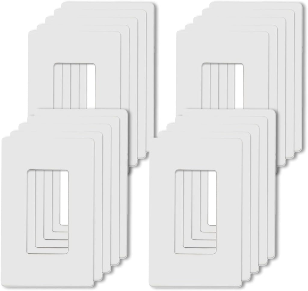 1-Gang Screwless Decorator Wall Plates, Child Safe Standard Size Outlet Cover, Unbreakable Polycarbonate Thermoplastic,Glossy White, 20 Pack,UL Listed