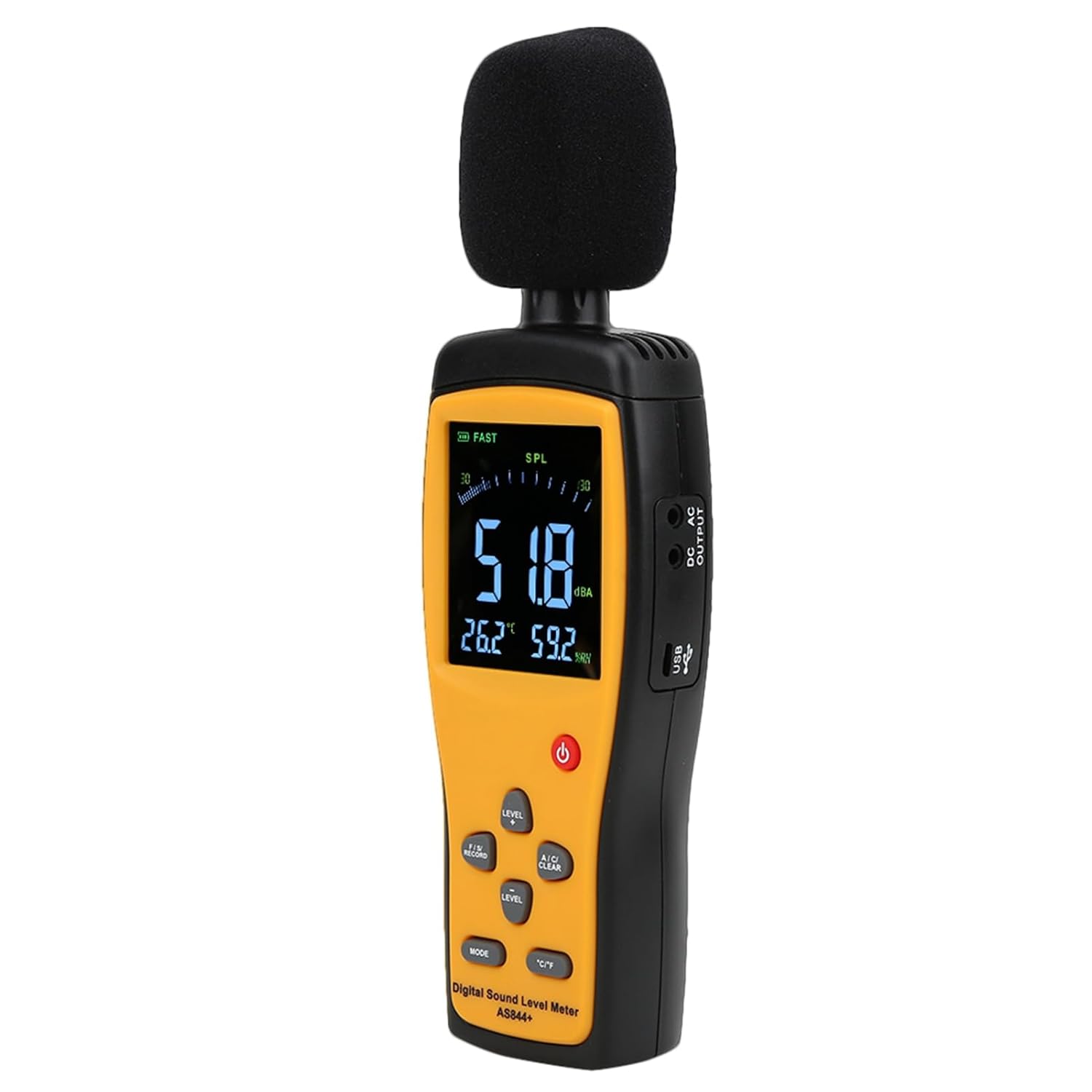 Smart Sensor AS844+ Digital Sound Level Meter Decibel Meter Noise Monitor with Data Storage USB Connection 2.7in LCD Display for Sound Level Temperature Humidity Measurement