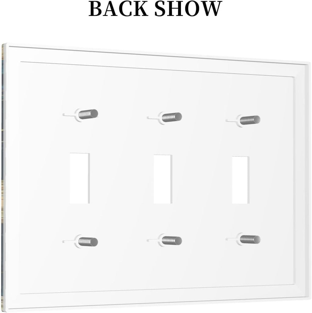 Decorative Switch Plates Modern Abstract Sky Blue Gold Moon Sun Star 3 Gang Wall Plate Triple Toggle Light Switch Cover Faceplate Electrical Wall Panels for Bedroom Kids room Decor