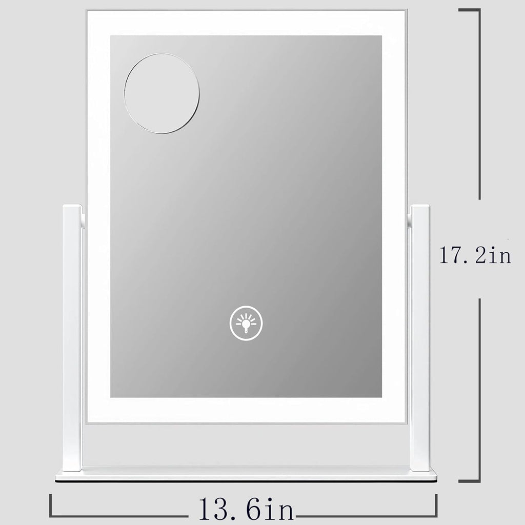 Lighted Makeup Mirror, 17.2"x13.6" Hollywood Vanity Mirror with Lights, Three Color Modes, Smart Touch Control, 360°Rotation,with 5X Magnifying Glass