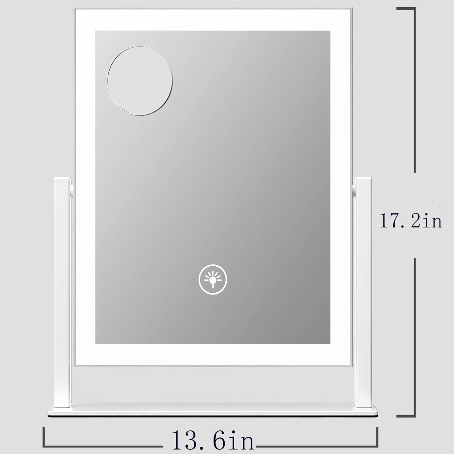 Lighted Makeup Mirror, 17.2"x13.6" Hollywood Vanity Mirror with Lights, Three Color Modes, Smart Touch Control, 360°Rotation,with 5X Magnifying Glass