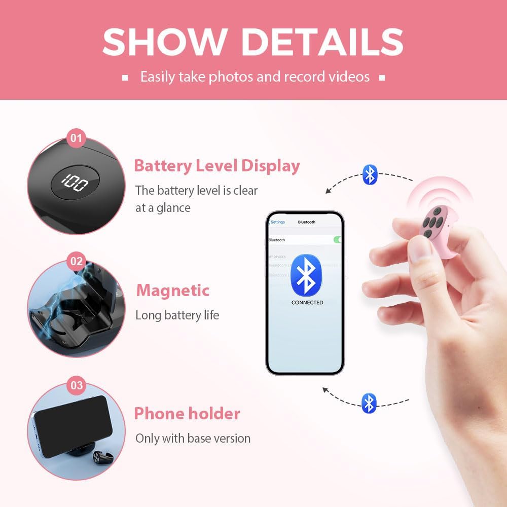 Fingertip Wireless Bluetooth Remote Control, 2026 New Bluetooth Ring Scroller Video Scrolling Ring Remote Control Page Turner (White, with Charging Base)