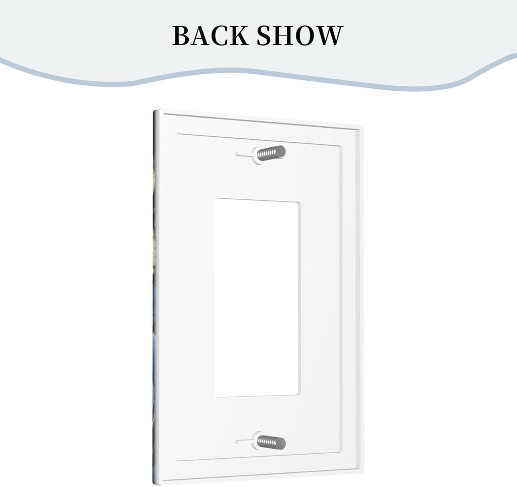 Blue White Flowers Single Decora Outlet Wall Plate 1 Gang Rocker Decorative Switchplate Faceplate GFCI Light Switch Covers for Home Living Decor