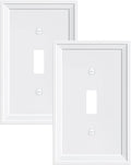 2-Pack Single Toggle Light Switch Covers Wall Plate, Pure White Decorative Switch Plate Covers, 1 Gang Natural Bamboo Fiber Wall Plate, Corrosion Resistant