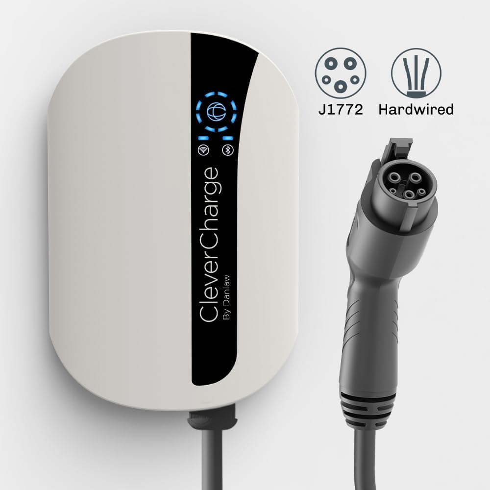 CleverCharge EV-114A Wi-Fi Enabled Level 2 EV Charger, Hardwired EVSE with J1772 Connector & CleverKey AI, Up to 48A / 240V, UL/Energy Star Rated, 25ft Cable, Soft White