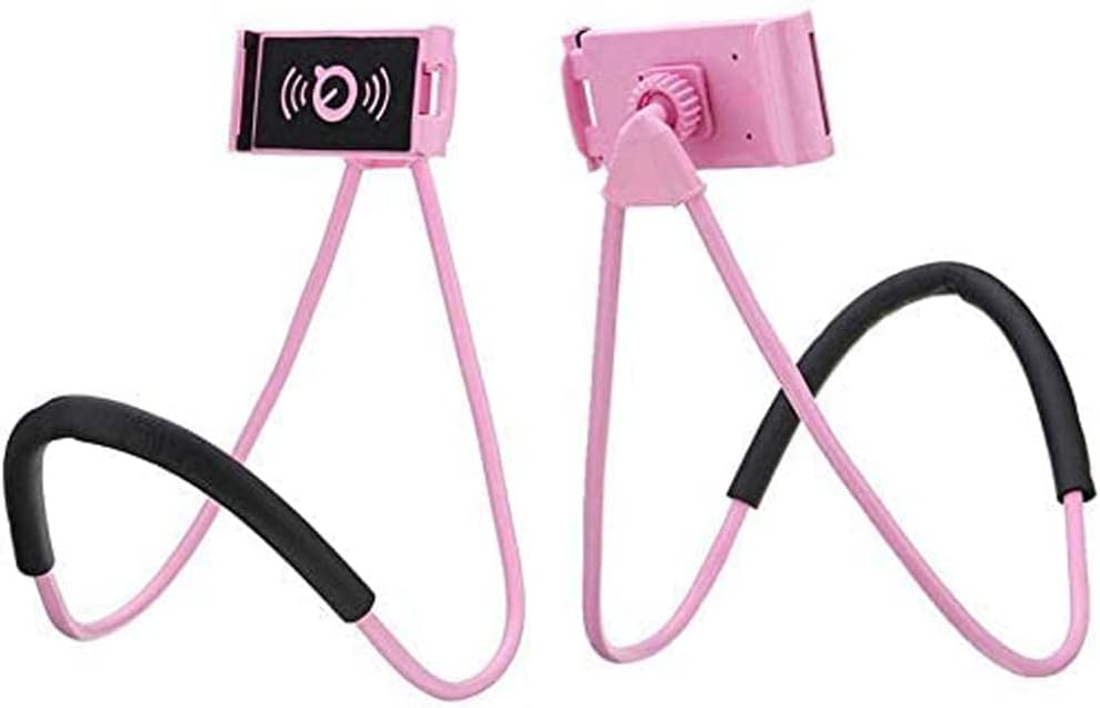 Chapter Seven Universal Smart Mobile Phone Stand,Hanging on Neck Cell Phone Mount Holder, Flexible Lazy Bracket DIY Free Rotating for Multiple Functions (Black) (Pink)