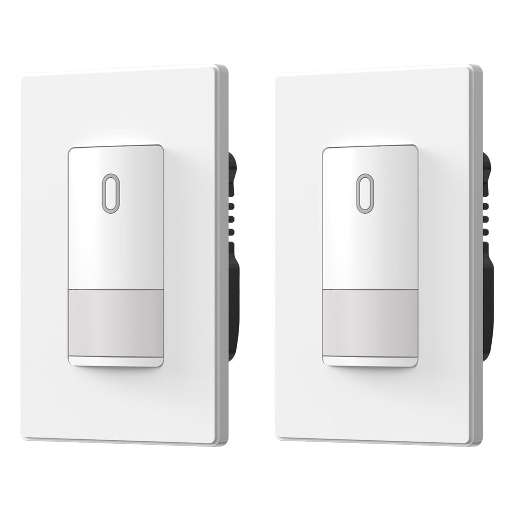ELEGRP Matte White Single Pole Occupancy Motion Sensor Light Switch, Need Neutral Wire, 120° Sensor Coverage PIR Infrared Motion Activated, for CFL/LED/MLV/INC/HAL/Fan, UL,2 Pack