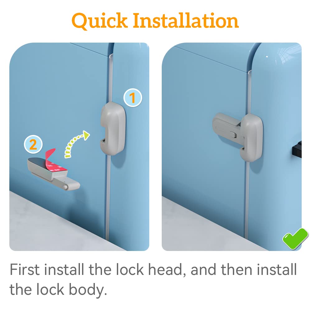 SAFELON 2 Pcs Baby Safety Fridge Lock, Child Proof Refrigerator Freezer Door Lock, Protect Refrigerators with Damaged Sealing Strips (Grey)