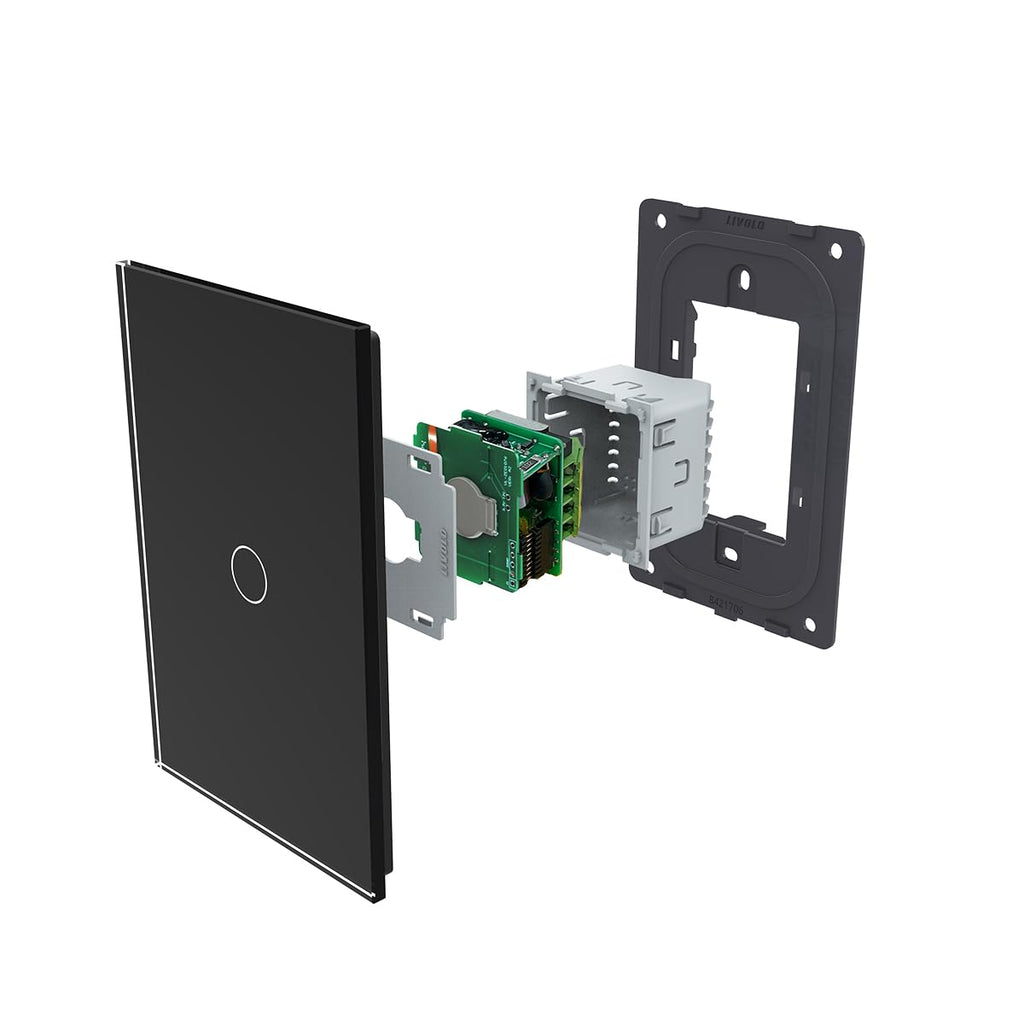 LIVOLO Modern Electrical Wall Light Switch 1Gang Tempered Glass Panel 2 Pole Wall Touch Light Switch with Led Indicator,No Neutral Wire 3Way (1Gang Black)