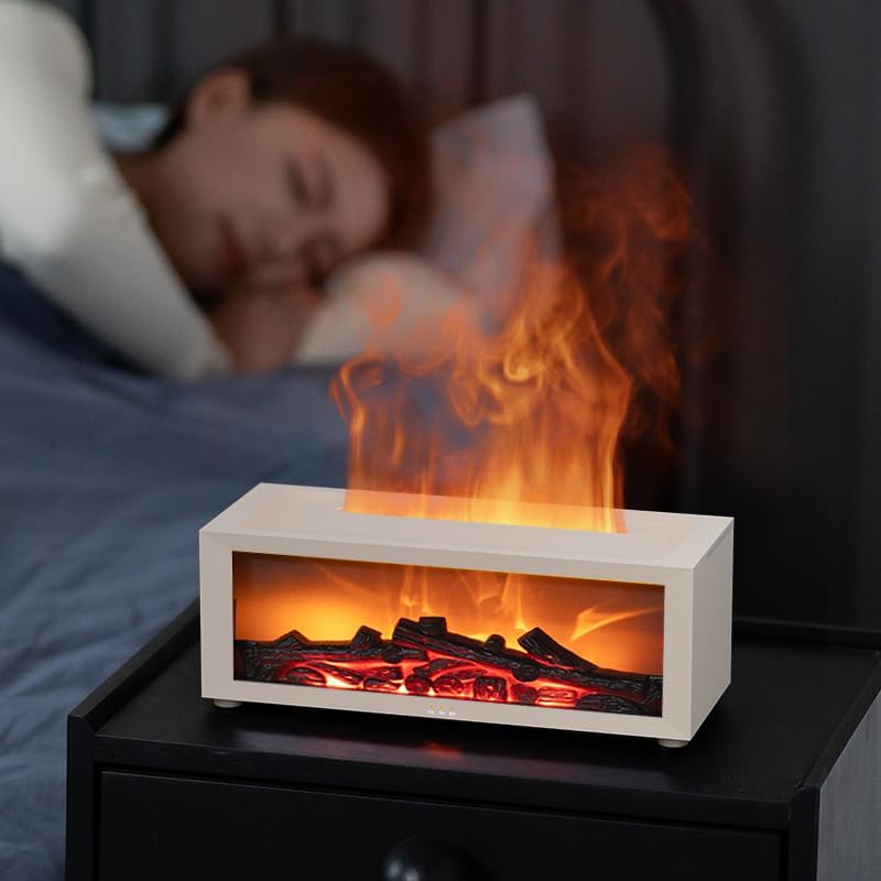 Essential Oil Diffuser, Fireplace Flame Oil Diffuser - Aromatherapy Aroma Humidifier, Upgrade 7 Flame Colors Noiseless 150ml Remote Control - Perfect for Bedroom Home Office (Fireplace Black)
