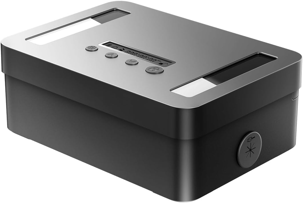 Metal Time Lock Box with Emergency Unlocking, Phone Timed Locked Box with Timer, Timed Locking Container, Audio Prompt, Self-Discipline Gift, 365 Days Max for Cellphone/Medication