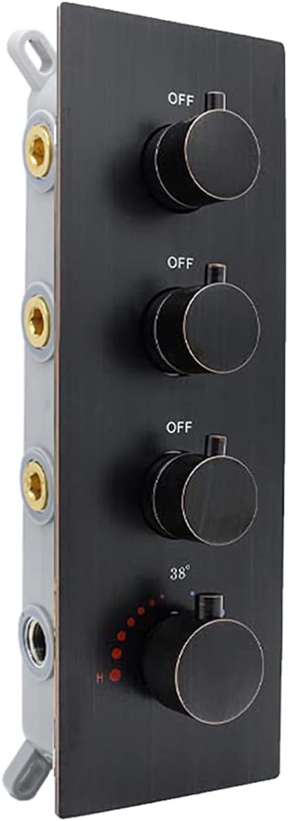 Modern Thermostatic 4 Handles Shower Diverter Valve, Concealed Brass 3 Outlets Mixer Mixing Shower Valve Rough-in Faucet Valve Kit Can Control Flow, Oil-Rubbed Bronze Finish