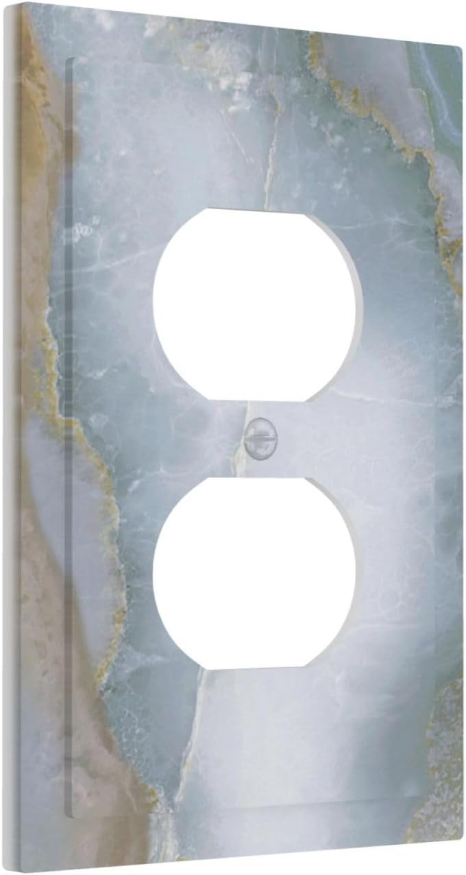 Outlet Covers Colored Art Marble Golden Line 1 Gang Duplex Light Switch Cover Decorative Switch Plates Electrical Receptacle Faceplate Wall Plate For Bathroom Kitchen Decor