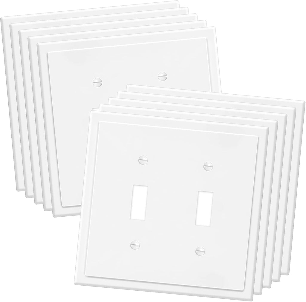2-Gang Modern Edge Decorative Wall Plate Cover Switch Outlet Double Toggle Electrical Faceplate for Light Switches, Smart Switch, GFCI, Dimmers, Receptacle, USB Outlet (10 Pack, Double Toggle)