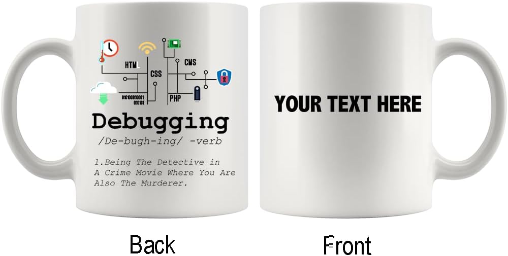 Personalized Debugging Definition Mug Customized Funny IT Programmer Programming Coding Code Coffee Mug 11oz Computer Teacher Student Present 11oz
