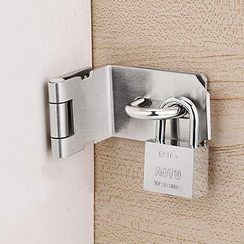 JQK Door Hasp Latch 90 Degree, Stainless Steel Safety Angle Locking Latch for Push/Sliding/Barn Door, 1.5mm Thickness Matte Black, 4 Inch, DH901-PB