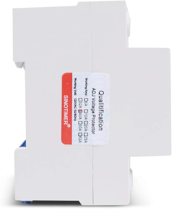 Adjustable Voltage Protector SINOTIMER Surge Protective Relay with 2 LED Displays Overvoltage and Undervoltage Current Limit Devices, 40A Load(Economical), Used in AC120V Residential