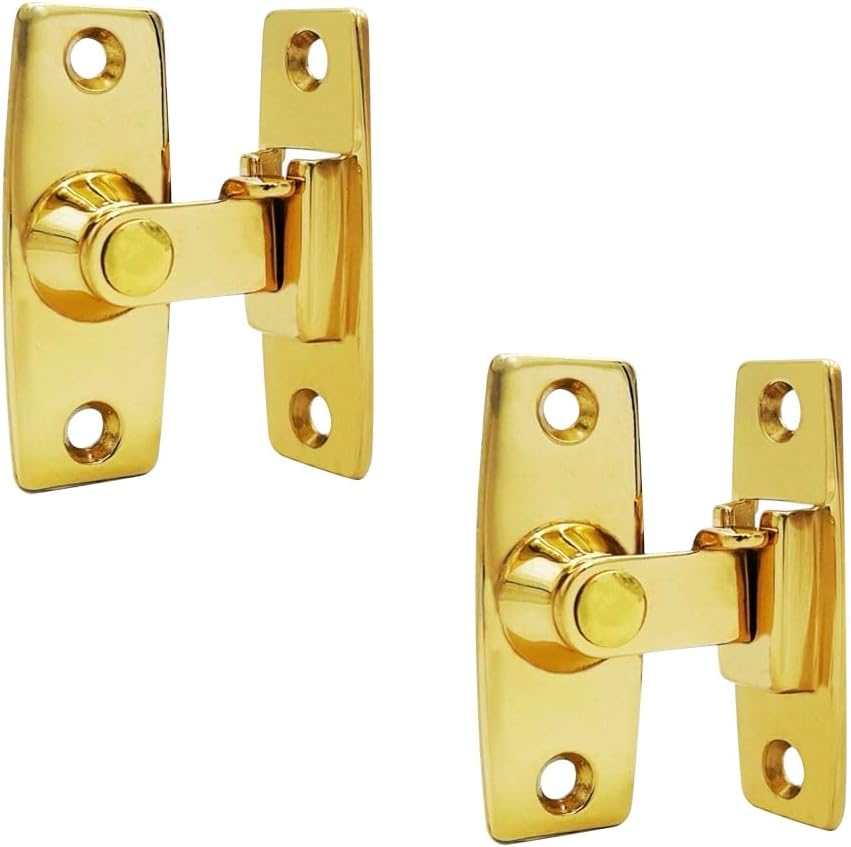QCAA 2.5" Heavy Forged Solid Brass Door Latch, 90 Degree Right Angle Door Latch Buckle for Doors & Windows, Vibriated Brass, 1 Pack, Made in Taiwan