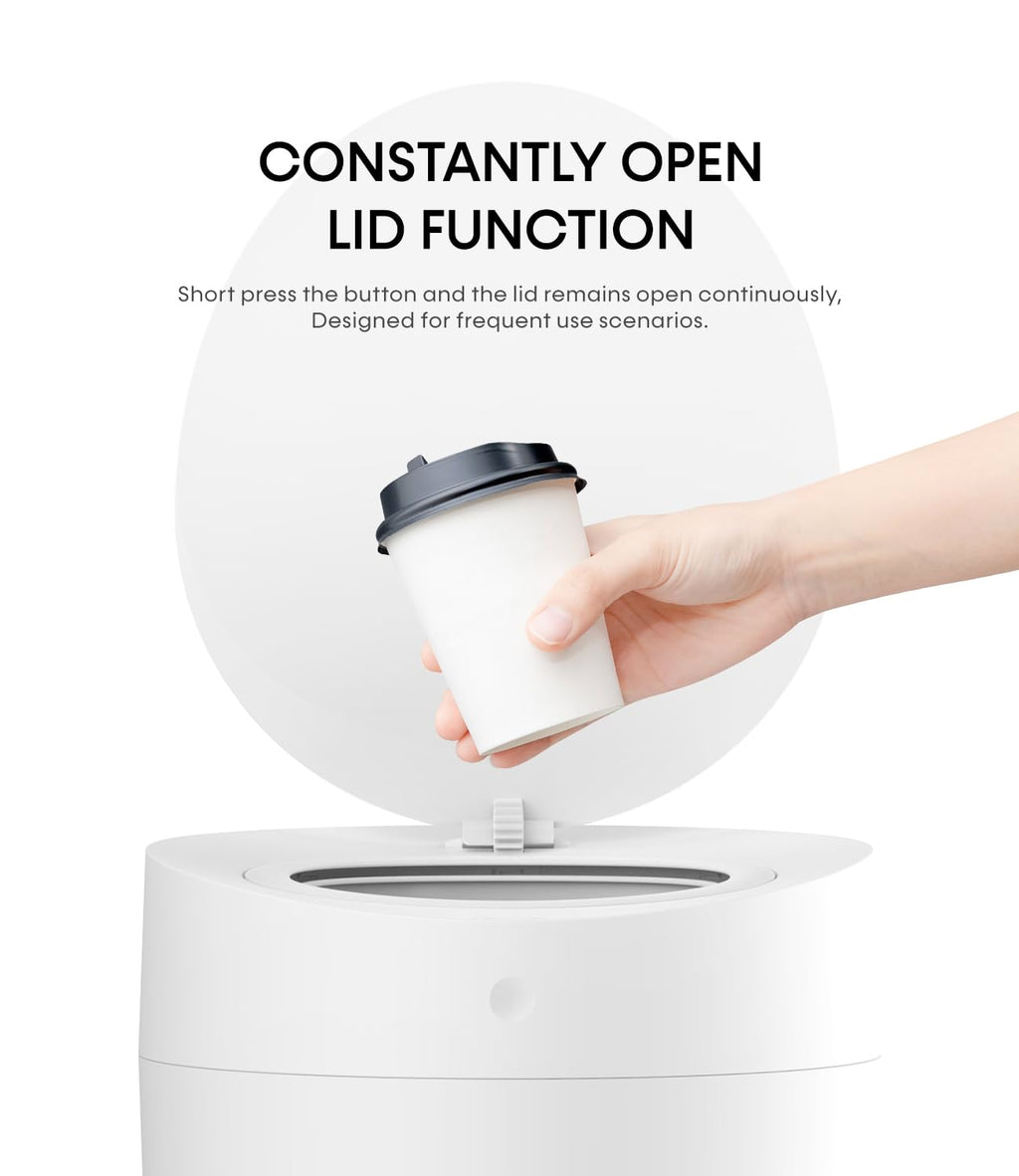 TOWNEW T AIR ONE Smart Trash Can, 2.6 Gallon Automatic Garbage Can with Self-Sealing and Self-Changing, Motion Sense Activated Rechargeable Trashcan for Living Room Bedroom Workshop Kitchen, White