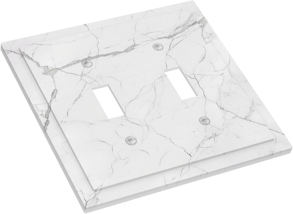 Decorative Switch Plates White Grey Abstract Modern Marble 2 Gang Double Toggle Outlet Light Switch Cover Wall Plate Electrical Faceplate for Bathroom Kitchen Decor