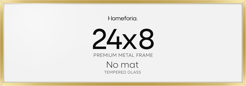 Homeforia 8x24 Panoramic Frame Gold, High End Metal 8 x 24 Picture Frames without Mat, 24x8 Hanging Gold Poster Frames for Wall, 8 by 24 inches Display Photo Frames, Tempered Glass, Wall Kit, Set of 1