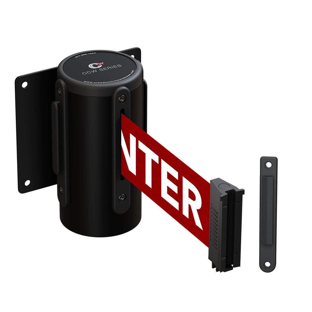 Crowd Control Warehouse - CCW Series WMB-120 Fixed Wall Mount Retractable Belt Barrier - 11 Foot, Red"Caution: DO NOT Enter" Belt with Black Steel Case
