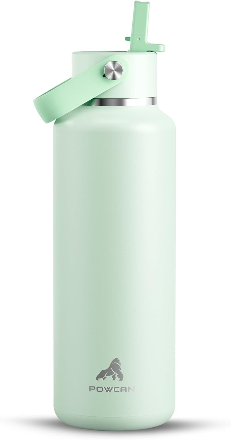 POWCAN 18 oz Insulated Water Bottle: Leakproof, Cup Holder Friendly, Standard Mouth, Top Handle, Stainless Steel Water Bottle for Women, Student, Teacher, Nurse, Commuter, Gift for Girl (Mint Dew)