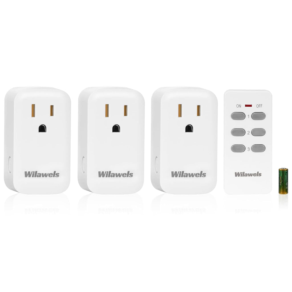 Remote Control Outlet, WILAWELS Wireless Remote Light Switch, Expandable Electrical Outlet Switch for Lamp, Light, Fan, Appliance, 100ft RF Range, FCC Listed, 1 Remote + 3 Outlets W02RC1306