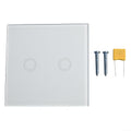 Glass Touch Light Switch Double Gang 1 Way Wall Control Panel LED Compatible Single Live Wire No Neutral Required White 86mm Switch With LED Indicator For Home Office Hotel(white)