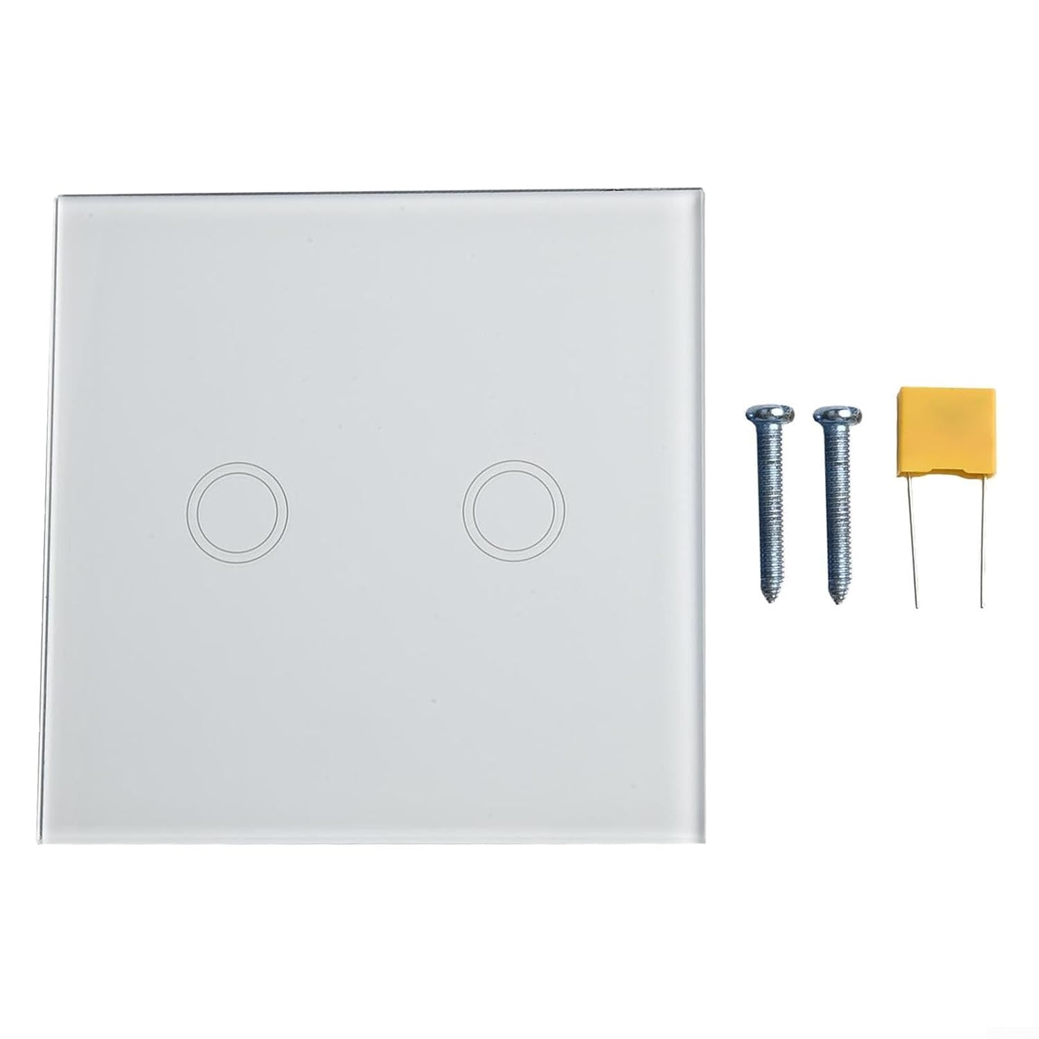 Glass Touch Light Switch Double Gang 1 Way Wall Control Panel LED Compatible Single Live Wire No Neutral Required White 86mm Switch With LED Indicator For Home Office Hotel(white)