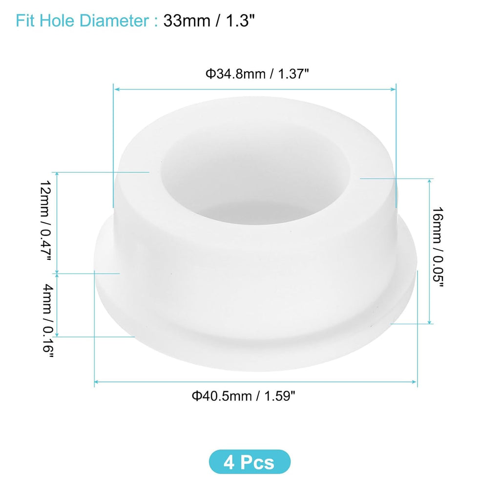 uxcell 4Pcs Silicone Hole Plug, Waterproof Round Rubber Stoppers Bottle Seal Plugs Tube Pipe End Caps for 33mm/1.3" Hole for Bathtub Bottle, White